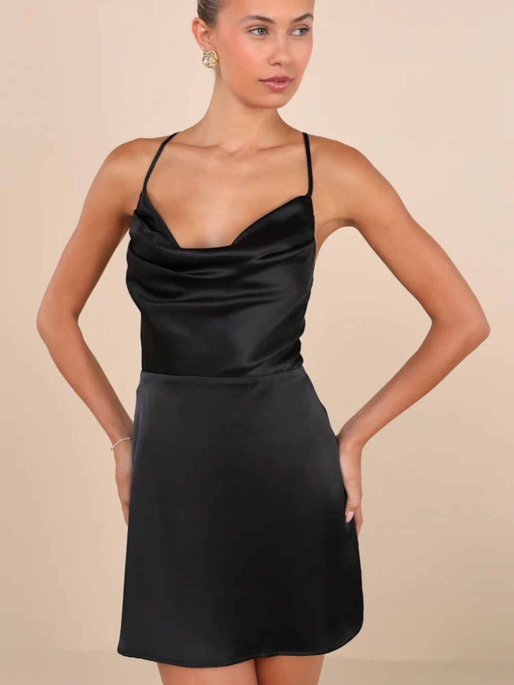 WAYF Black Mini Dress Cowl Neck Short Formal Size Medium NWT